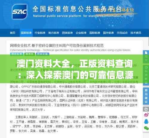 澳门资料大全，正版资料查询：深入探索澳门的可靠信息源泉